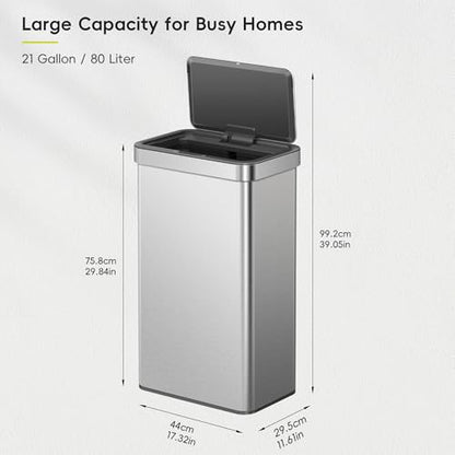 EKO Nova Sensor Trash Can, 21 Gallon/80 Liter Stainless Steel Rectangular Touchless Motion Sensor Trash Can, Matte Metallic - size: Nova 80L - Matte Metallic