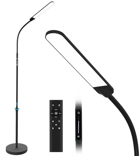 NXONE Led Floor Lamp,Modern Reading Adjustable Standing Height 4 Colors and Stepless Brightness Work Lamp for Living Room Bedroom Reading, Black - color: Black