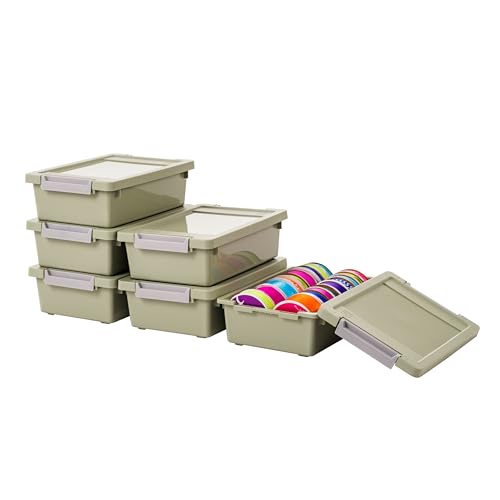 IRIS USA 2 Qt. Craft Storage Bins with Lids, 6-Pack, |Made in USA|, Clip Box, Small Plastic Sensory Bin Tote Organizer Containers for Art Supplies, Paper, & Office, Stackable - Sage Green - color: Sage Green, size: 2 Qt. - 6 Pack