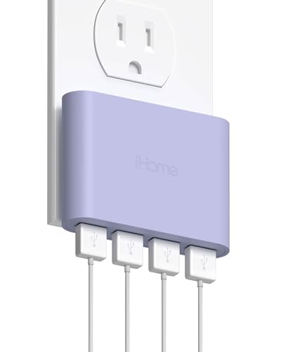 iHome USB Wall Charger, AC Pro Multiport Plug Adapter, Phone Charging Block, Flat USB Wall Adapter for Home & Travel (Pastel Purple, 4-Port USB Charger) - color: Pastel Purple, size: 4-Port USB Charger