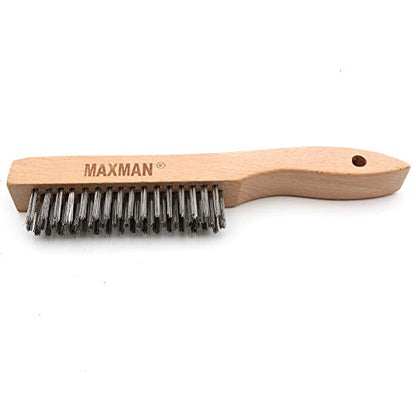 MAXMAN Wire Brush, Heavy Duty Stainless Steel Wire Brushes for Cleaning Rust, Grill Brush, Steel Brush for Paint Removal, Welding, Stiff Bristle Metal Brush with 10" Long Beech Handle, Large, 2Pcs - style: 2Pcs Stainless Steel Brushes