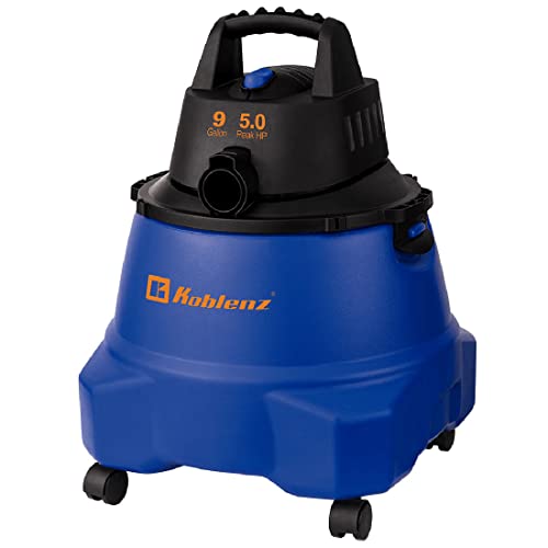 Koblenz WD-9 L212 Wet Dry Vacuum Cleaner, 9 Gallon, 5.0 PHP, 3-in-1 Suction & Blower, Big Vacuum Cleaners for Home, Heavy Duty Shop Vac, Click-N-Lock Hose, Swivel Casters, Black/Blues - size: 9 Gallon 5.0 HP
