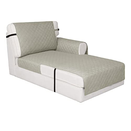 Easy-Going Reversible Chaise Lounge Couch Cover Water Resistant Sofa Cover Sectional L Shaped Sofa Slipcover with Adjustable Straps Furniture Protector for Dogs (115X34 in, Beige/Beige) - color: Beige/Beige, size: Medium Lounge Chaise