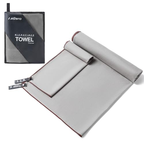 Aegero Camping Towel,2 Pack Microfiber Travel Sports Towel,Quick Dry-Super Absorbent-Ultra Compact-Ultra Soft-Lightweight.Suitable for Gym,Yoga,Trip,Beach,Shower,Backpacking,Pool(Grey) - color: Grey, size: L:30"x60"+12"x24"
