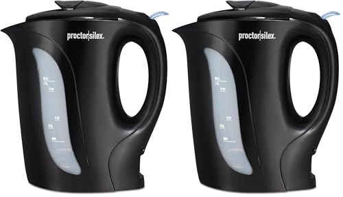 Proctor Silex Electric Tea Kettle, Water Boiler & Heater Auto-Shutoff & Boil-Dry Protection, 1000 Watts for Fast Boiling, 1 Liter, Black (K2071PS) (Pack of 2) - color: Black, size: 1.1 Quarts (Pack of 2)