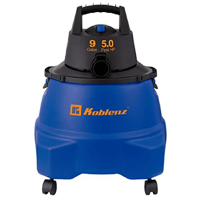 Koblenz WD-9 L212 Wet Dry Vacuum Cleaner, 9 Gallon, 5.0 PHP, 3-in-1 Suction & Blower, Big Vacuum Cleaners for Home, Heavy Duty Shop Vac, Click-N-Lock Hose, Swivel Casters, Black/Blues - size: 9 Gallon 5.0 HP