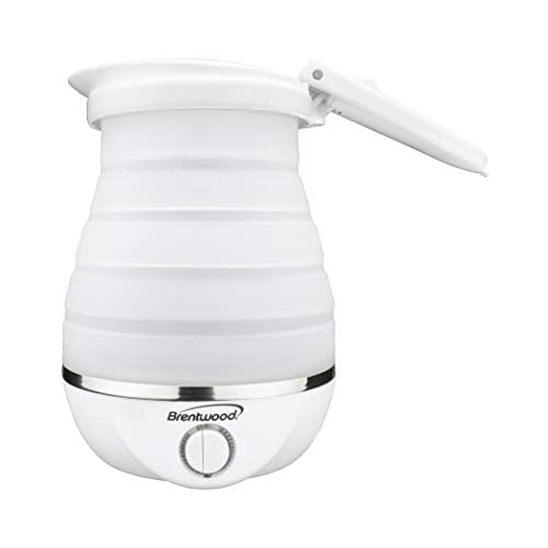 Brentwood KT-1508W Dual Voltage 120/220 Volt 0.8 Liter Collapsible-Travel Kettle, White - color: White