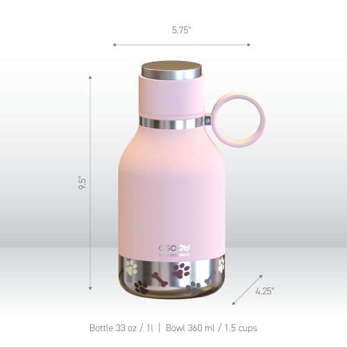 asobu Buddy Bottle, a Stainless Steel Insulated Water Bottle with Removable Dog Water Bowl and Dog Food and Treat Storage (Pink, 37 Oz) - color: Pink