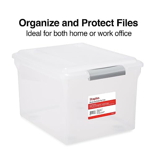 Staples Store & Slide Hanging File Box, Latch Lid, Letter/Legal Size, Clear - color: Clear, size: 1 Pack, style: Box (Latch Lid)