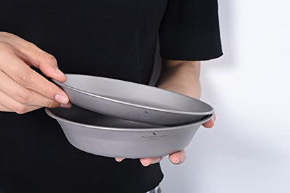 Boundless Voyage Titanium Dish Plate Bowl Set with Carry Bag Outdoor Camping Pan Campfire Tableware Cookware Mess Kit for Food Fruit Sauce (1set Ti1113T) - color: 1set Ti1113T