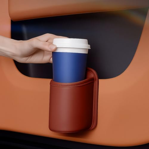 Leather Car Cup Holder, Hanging Automotive Back Seat Bottle Holders, Scratch-Resistant Vehicle Door Drink Holder, Clip-On Auto Organizer Accessories for Soda Cans, Coffee (Red) - color: Red