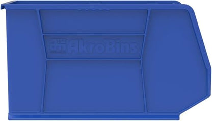Akro-Mils 30265 AkroBins Plastic Storage Bins, Space-Saving Stackable Bins for Garage, Pantry, Craft Organization, 18-" x 8.25-" x 9-", Blue, 6-Pack - color: Blue