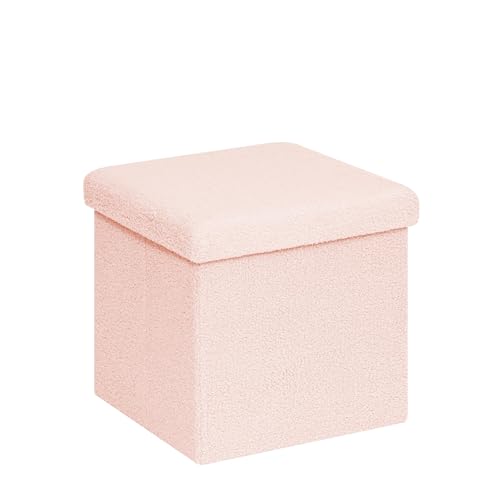 PINPLUS Storage Ottoman Cube Square Shaped Ottomans with Storage Foot Stool Footrest for Lving Room Boucle Ottoman Seat for Dorm Room,Faux Teddy Fur Pink,15"x15"x15" - color: Pink, size: 15"D x 15"W x 15"H