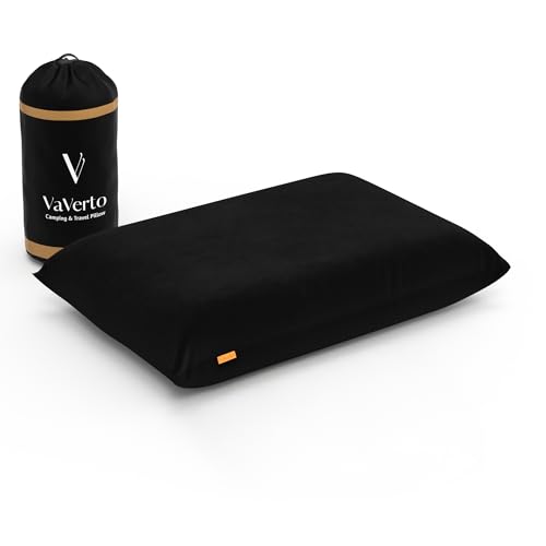Vaverto Camping Pillow, Medium Firm Memory Foam Travel Pillow, Compressible & Portable, Breathable Washable Cover, Backpacking, Airplane & Car Travel, 12" x 18" - color: Black
