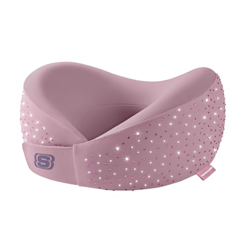 Skechers Shining Rhinestone Neck Pillow for Traveling,Memory Foam Bling Diamond Travel Neck Pillow for Airplane Travel Pillow for Flight Headrest Sleep, Portable Plane Accessories,Pink - color: Pink
