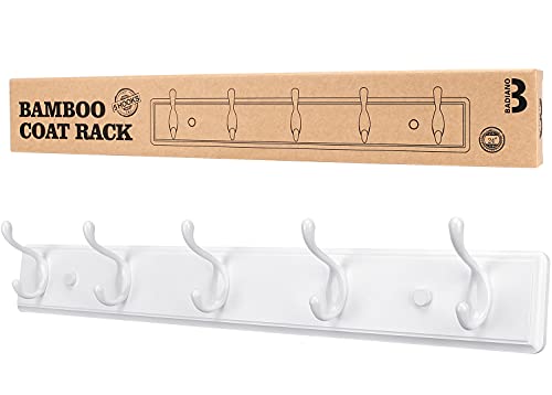 Badiano Wooden Coat Rack, Wall-Mounted Organizer for Closet, Entryway, Hallway, Foyer, Bedroom, Heavy Duty Double Hooks for Hanging Towels, Bags, Hats, Jackets, Key (White, 5 Hooks) - color: White, size: 5 Hooks