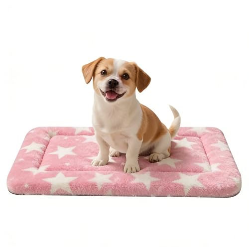 Dog Bed Mat, Reversible Crate Pad & Cute Dog Bed - Machine Washable Kennel Mat with Ultra Soft for Small Dogs (Big&Small Stars Pink, 24" L*18" W*1.5" Th) - color: Big&Small Stars Pink, size: 24"L*18"W*1.5"Th
