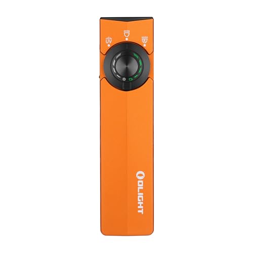 OLIGHT ArkPro Lite Flat Pocket Flashlight, Rechargeable Portable 1200 Lumens with White LED, Red Light, and UV Light, Triple Sources for Pet Urine Detection, Camping, Emergency, Working (Orange) - color: Orange
