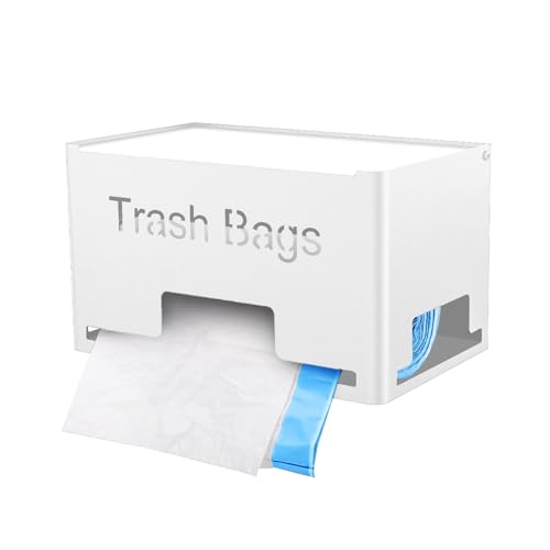 STWWO Large Trash Bag Holder Dispenser, Metal Garbage Bag Dispenser Roll Holder, Kitchen Trash Storage Organizer for Under Sink, Wall Mounted or Countertop, White - color: White, size: 1 Pack-L (10"x6"x6")