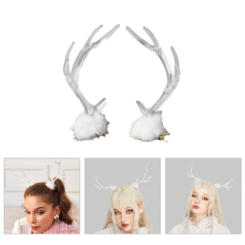 2PCS Clear Christmas Antler Hair Clip Festival Headwear For Woman Kids Bangs Taking Photo Shopping Travel Anti Slip Reindeer Antler Hair Clips Reindeer Hair Clips Reindeer Antler Hair Clips Kids Hair