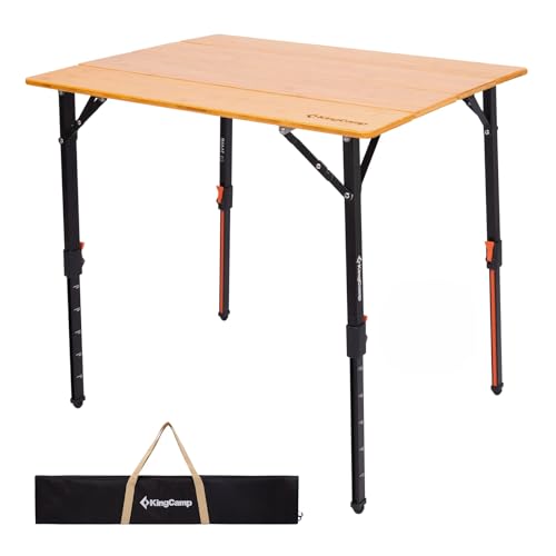 KingCamp Bamboo Folding Table, 4-Fold Camping Adjustable Height Portable Outdoor Lightweight & Compact Table with Aluminum Frame for RV Picnic BBQ Tailgating - color: Bamboo Yellow, size: 31.5''x23.6''-Large