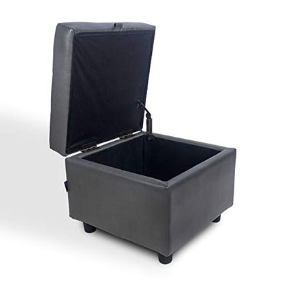 H&B Luxuries Tufted Leather Square Flip Top Storage Ottoman Cube Foot Rest (Grey with Storage) - color: Grey With Storage