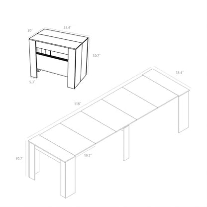 20"-118" Extendable Dining Table for 2-12 People, Modern Modular Extension Table, Space-Saving Extra Long Folding Dining Table, Multifunctional Conference Meeting Table, Oak - color: Oak, style: 20" - 118.5" (2-12 People)