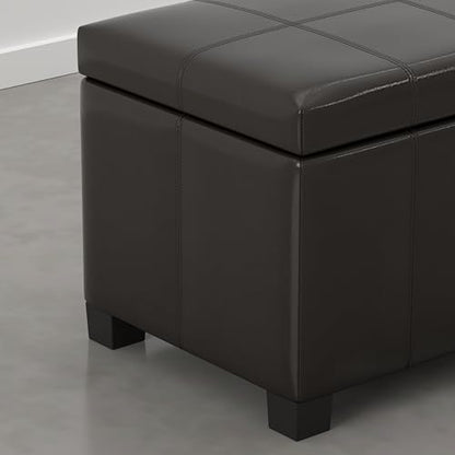 SIMPLIHOME Dover Storage Ottoman Bench - 36 inch Wide Upholstered Vegan Leather Rectangular Lift-Top Ottoman in Dark Clove Brown, Contemporary Bench for Living Room with Safety Hinges - color: Dark Clove Brown