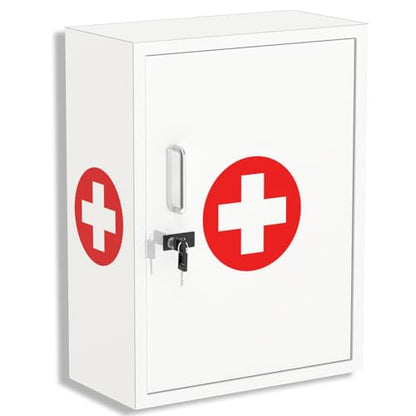 Wall-Mount Locking Medicine Cabinet: Large Metal Storage Organizer Box with Combination & Key Lock - Secure First Aid Medicine Cabinet for Bathroom Home Office(20.6" H x 15.75" W x 5.98" D) - color: Glossy White