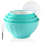 Plastic Mixing Bowls,Serving Bowls with Lids Set,4 Bowls 4 Lid 1Egg Whisk for Kitchen Mixing,Storage Food,Refrigerator, Dishwasher, Microwave safe,Blue - color: Blue