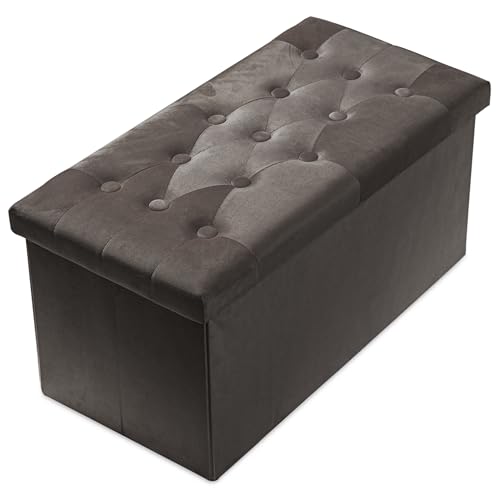 PRANDOM Extra Large Ottoman with Storage [1-Pack] Velvet Folding Small Square Foot Stool with Lid for Living Room Bedroom Coffee Table Dorm Dark Coffee 30.5x15x15 inches - color: Dark Coffee, size: 30"D x 15"W x 15"H