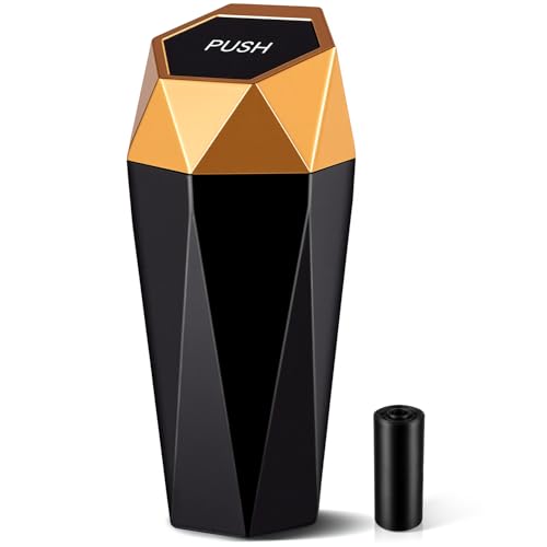 JUSTTOP Car Trash Can with Lid, Mini Diamond Design Portable Trash Can, Plastic Material and Multipurpose Organizers for Car,Home,Office(Gold) - color: Gold-1PCS, size: 1PCS