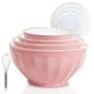 Mixing Bowls with Lids Set,4 Piece Large Plastic Nesting Bowls,Includes 4 Microwave safe Mixing Bowl and An Egg Whisk for Kitchen Prepping,Baking,Cooking Food, Pink - color: Pink