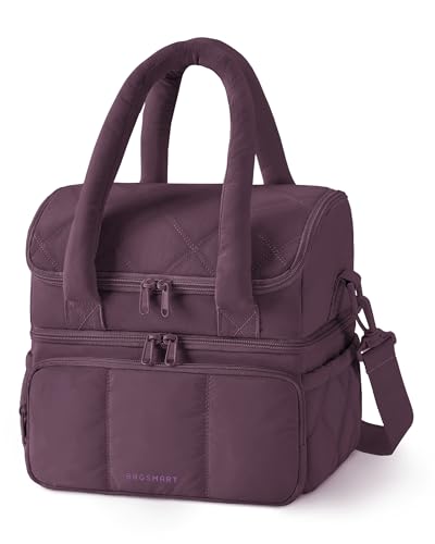 BAGSMART Lunch Bag Women, Double Deck Insulated Lunch Box, Quilted Puffer Lunch Tote, Leakproof, Durable & Reusable Large Lunch Cooler For Work Picnic Travel Meal Prep, Blackberry - color: Blackberry, size: Large(double deck)