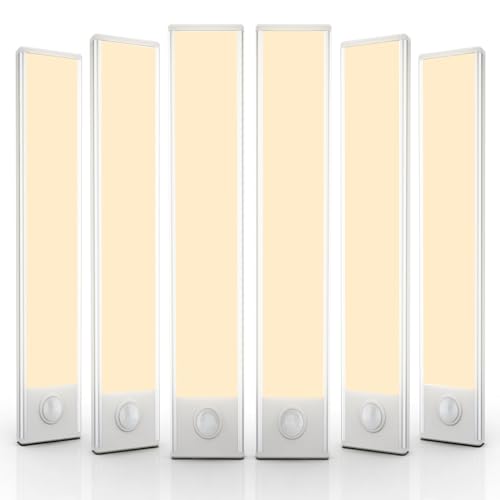 6 Pack Under Cabinet Lighting Wireless, 58 LED Rechargeable Battery Motion Sensor Light Indoor, Stick On Magnetic Closet Lights, Under Counter Lights for Kitchen, Stairs, Warm 14 in - color: Warm White Light, size: 14 inch