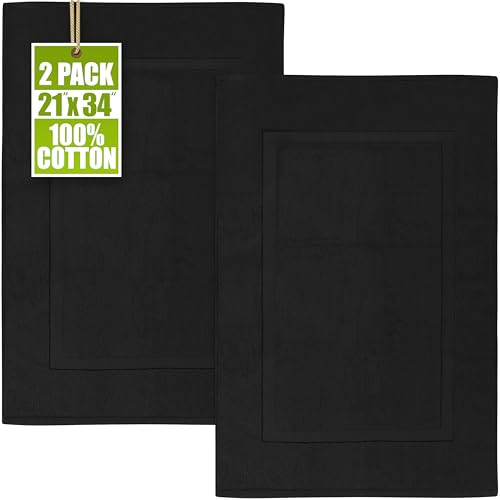 Utopia Towels Cotton Banded Rug, Bath Mats, Not a Bathroom Rug, 21 by 34 Inches, 100% Ring Spun Cotton, Highly Absorbent Shower Bathroom Floor Mat, Black, 2 Pack - color: Black