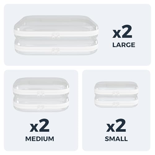 Extra Large 13.7" Heavy Duty Clear Hard Shell Zipper Case 6 Pack, 2x Large, 2x Medium, 2x Small, Clear Travel Makeup Case, Hard Plastic Travel Toiletry & Cosmetic Bag, Toy & Make Up Organizer Pouch - color: White, size: Large
