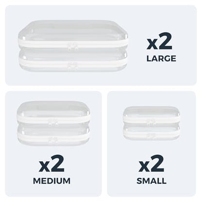 Extra Large 13.7" Heavy Duty Clear Hard Shell Zipper Case 6 Pack, 2x Large, 2x Medium, 2x Small, Clear Travel Makeup Case, Hard Plastic Travel Toiletry & Cosmetic Bag, Toy & Make Up Organizer Pouch - color: White, size: Large