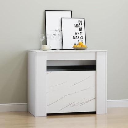 Extendable Dining Table, Transformer Console Table for 1-12 People, Folding Space Saving Dining Room Table for Homes, Apartments, Marble White - color: A4 Marble White