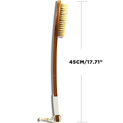 ICANdOIT-17.71Inch Natural Stiff Sisal Bristles Anti-Slip Long Handle Bath Brush,Bent Handle Shower Scrubber for Exfoliating,Shower Back Brush,Exfoliation Set with Pumice Stone(2 Pack) - size: 17.71"Stiff Sisal Bristles Back Brush+Pumice-4Pack