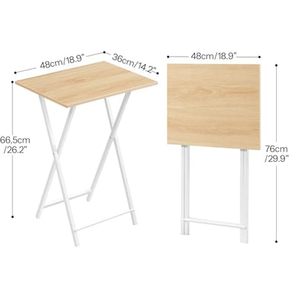 HOOBRO Folding TV Tray Tables, Set of 4 TV Trays with Storage Rack, Industrial Side Table for Eating at Couch, Foldable Snack Table for Small Space, Easy Assembly, Natural and White, WN50BZ01 - color: Natural + White