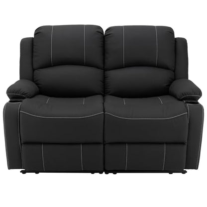 Camper Comfort 58" Wall Hugger Reclining RV Theater Seats | Double Recliner RV Sofa | RV Couch | Wall Hugger Recliner | RV Theater Seating | RV Furniture (Manual, Black w/White Stiching) - color: Black W/ White Stiching, style: Manual