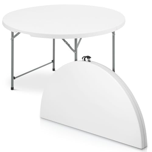 OS MOTOR 5.5ft Round Folding Table with Carry Handle, Portable Heavy Duty Plastic Utility Table with Steel Legs for Party, Wedding, Camping, Indoor, Outdoor Event, 66 Inch, White - color: White, size: 66" Diameter