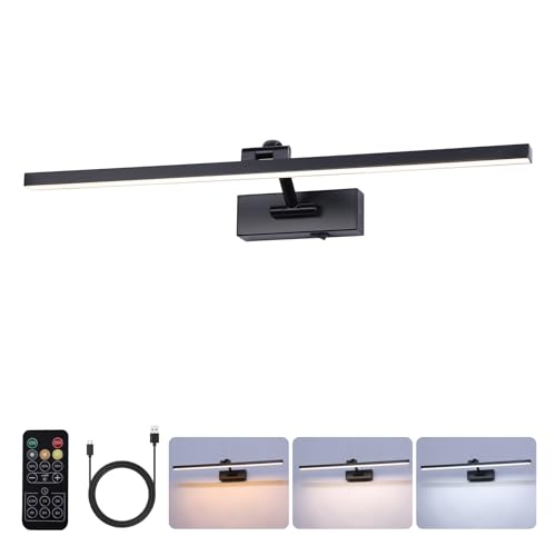 Battery Operated Picture Light with Remote,Wireless Dimmable Art Lights for Paintings Rechargeable Gallery Light Artwork Lighting for Canvas, Portrait (Black,23.6 Inch) - color: Battery Operated Black, size: 23.6 Inch