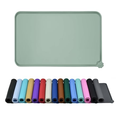 Reopet Silicone Pet Feeding Mat - Waterproof & Non-Slip Dog Cat Placemat | High Raised Edges Prevent Food & Water Spills to Protect Floors, Easy to Clean, Fit for Dog Cat Bowls - color: Agate Green, size: 22" x 14"