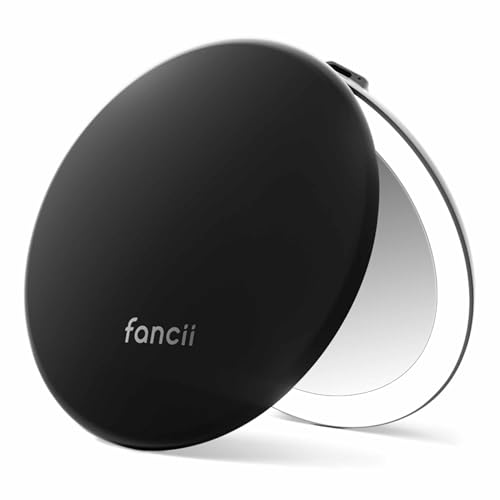 Fancii Taylor LED Lighted Travel Makeup Mirror, Rechargeable with 10x/1x Magnifying & 3 Light Settings - Compact, Portable, Large 5” Wide Hand Mirror for Handbag and Purses (Black) - color: Black