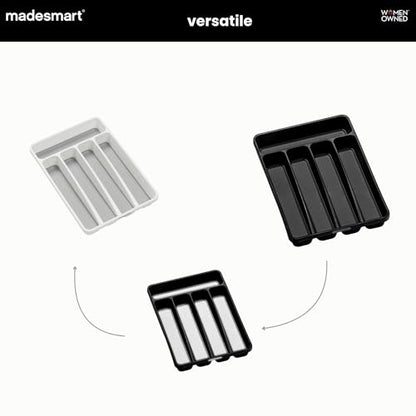 madesmart Small Silverware Tray, Compact 5 Compartment Flatware Organizer for Forks, Knives & Spoons, Non Slip, Soft Grip Lining, Fits Small Drawers, Carbon - color: Carbon