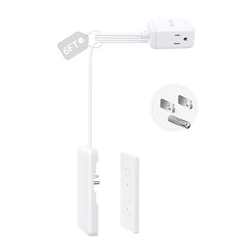 NUTICT 6FT Flat Extension Cord with Outlet Cover, ETL Listed, 900 Joules Surge Protector Power Strip with 3 Outlets, 13A/1625W, 3 Prong Outlet Extender for Indoor Kitchen Bathroom Behind TV, White - color: White, size: 6ft(3 Prong Plug&Ground Pin UP), sty