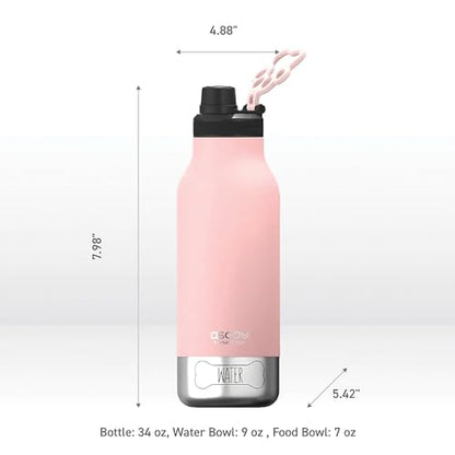 asobu Dog Barky Bottle – Insulated Stainless Steel Water Bottle with 2 Removable Dog Bowls for Food, Treats & Water – Pet-Friendly Travel Bottle for Hiking, Road Trips & Outdoor Adventures - color: Pink