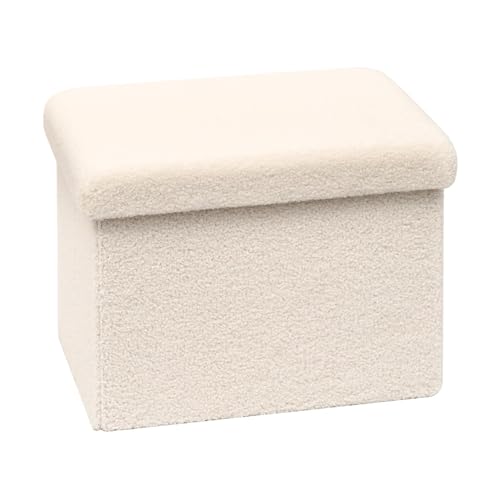 PINPLUS Storage Ottoman Cube Ottoman Foot Rest,Small Foldable Portable Boucle Upholstered Sherpa Ottomans, Faux Teddy Fur, White 16.5"x12.6"x12.6" - color: White, size: 16.5"D x 12.6"W x 12.6"H